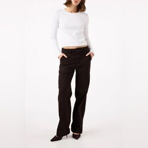 AMO Easy Slouch Pants Brown High Rise Relaxed Straight Leg Trouser Size 29